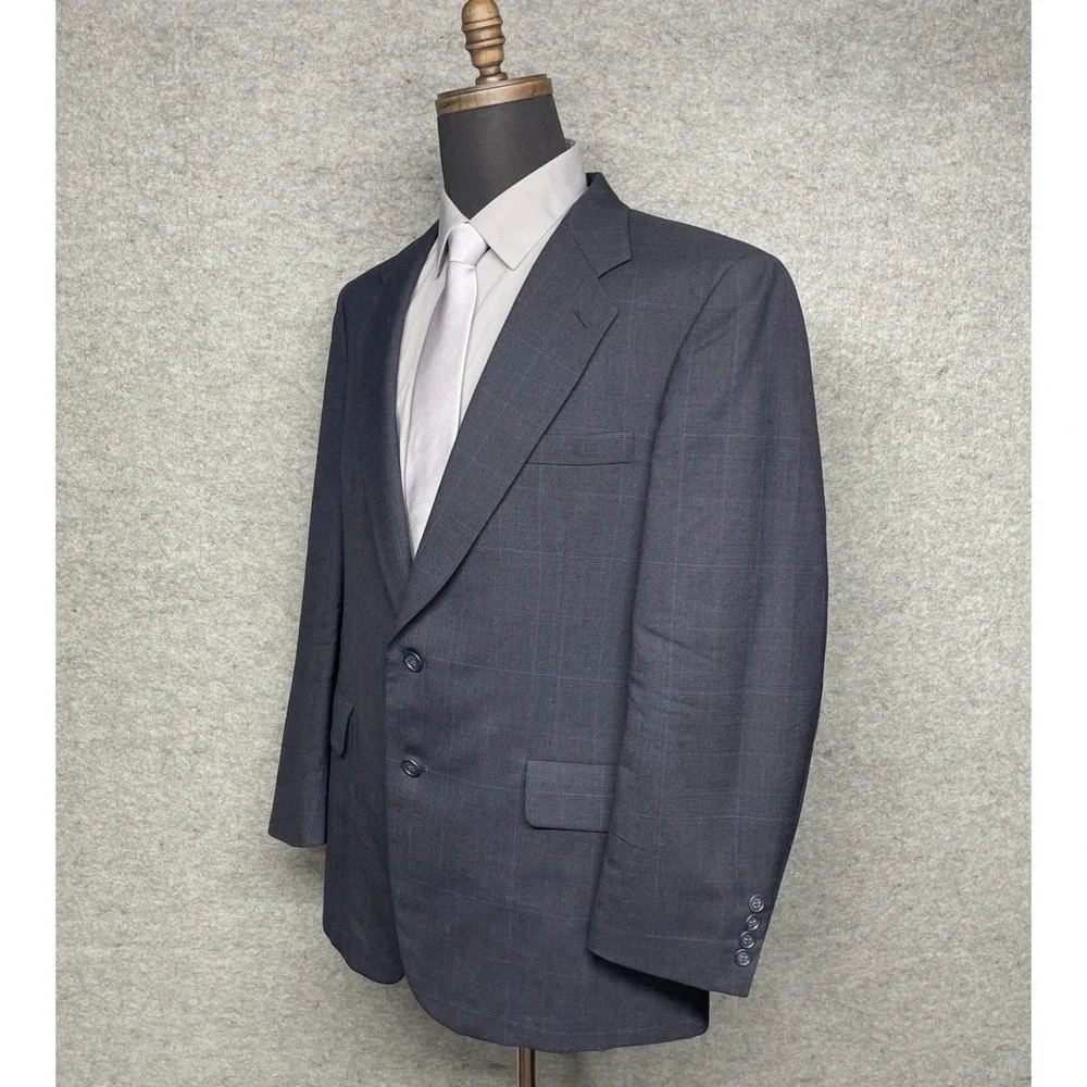Kuppenheimer Premier Edition Wool Blue Windowpane Sport Coat Blazer Fits Men 44R